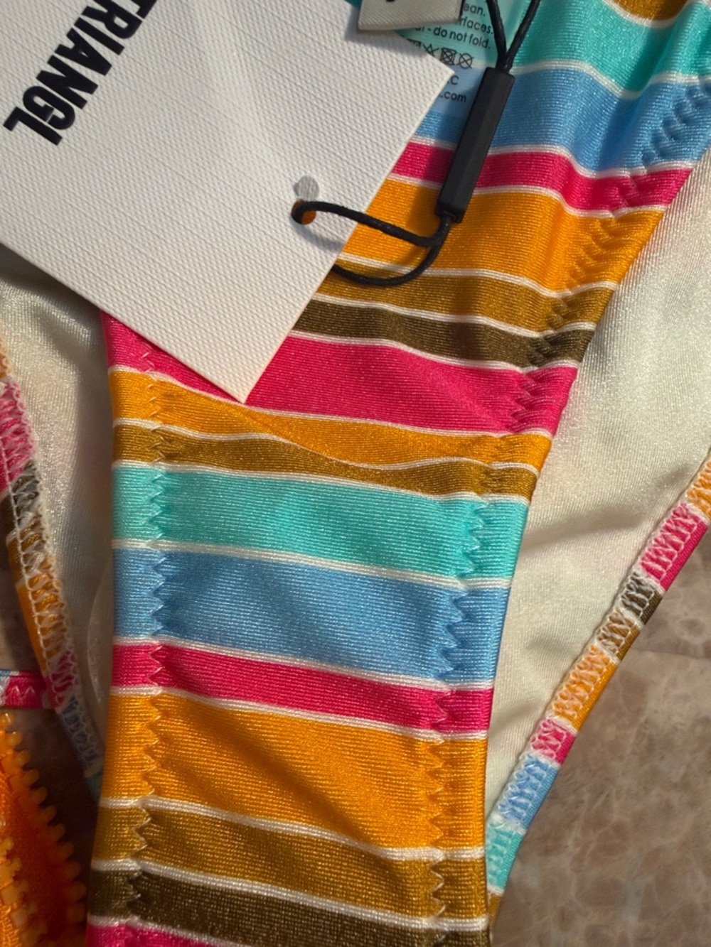 triangl swimwear Multicolor Striped Triangle Bikini with Orange Neoprene Pouch - Picture 7 of 11
